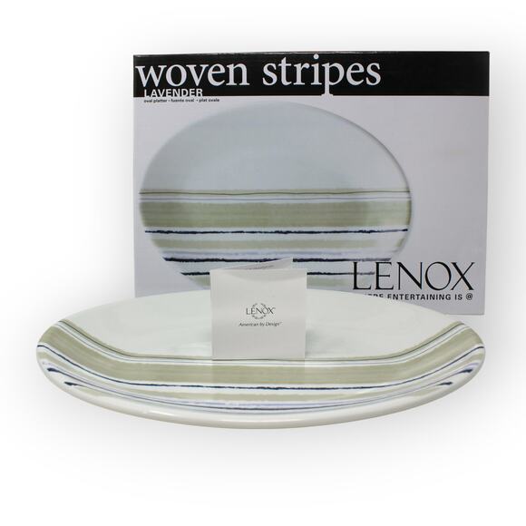 NEW Lenox Woven Stripes Lavender 13" Oval Serving Platter - Picture 1 of 9